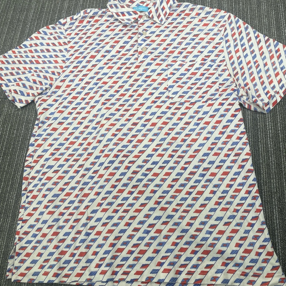 J. McLaughlin Red and Blue Polo Shirt with Geometric Pattern